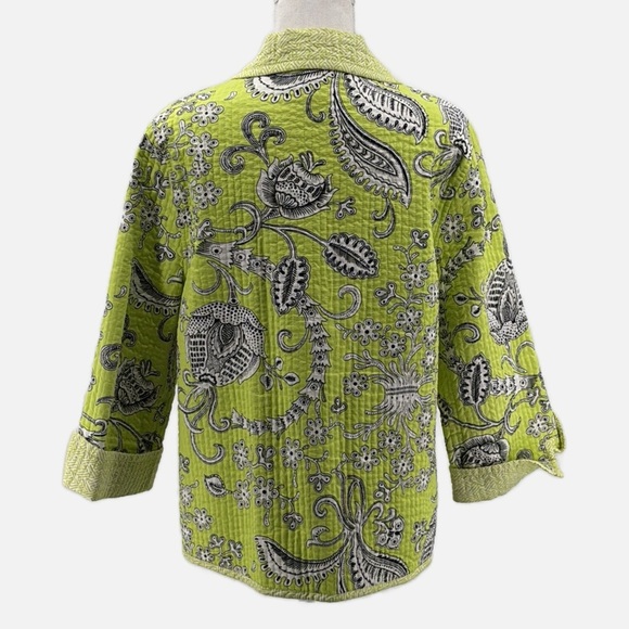 Patty Kim Quilted Cotton Floral Jacket in Lime - Size Large - Picture 3 of 7